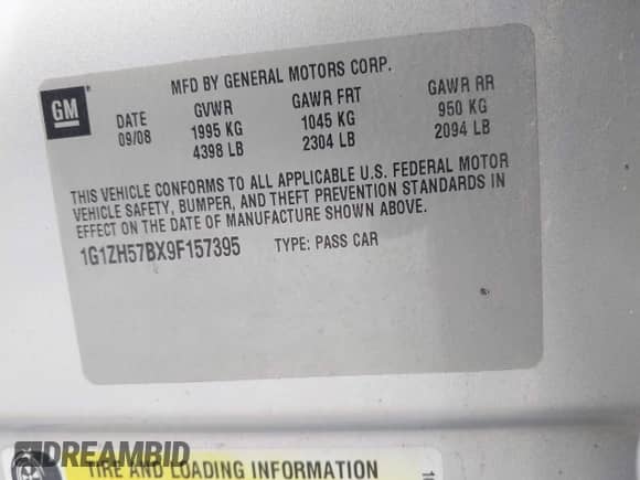 2009 Chevrolet Malibu 1LT with VIN 1G1ZH57BX9F157395, listed as a IAAI auction lot 43461283 with 133,240 mi miles and . Bid and sale history available at DreamBid. Image 9.