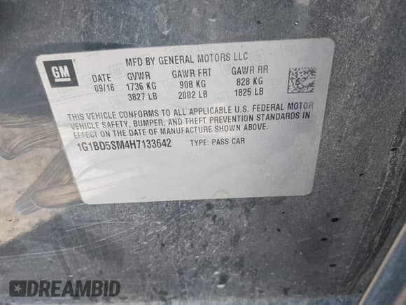 2017 Chevrolet Cruze LT с VIN 1G1BD5SM4H7133642, выставлен на аукционе IAAI как лот 42706107 с пробегом 81 686 миль миль и . История ставок и продаж доступна на DreamBid. Изображение 9.