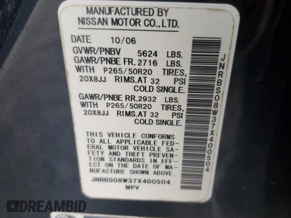 ✅ 2007 Infiniti FX • VIN: JNRBS08W37X400504 • Лот: 54698574. Опубликован ранее на Copart с пробегом 209 335 миль. Бесплатный доступ к архиву аукционных продаж из США и подробный отчёт об истории автомобиля на DreamBid. Изображение 12.