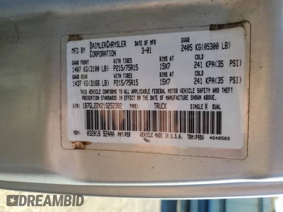 ✅ 2001 Dodge Dakota • VIN: 1B7GL22X21S252382 • Лот: 77377744. Размещён на Copart с пробегом 119 947 миль миль. Получите бесплатный доступ к архиву аукционных продаж из США и посмотрите подробный отчёт об истории автомобиля на DreamBid. Изображение 12.