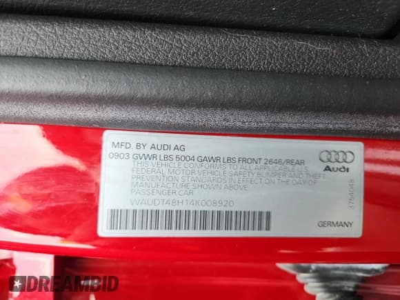 ✅ 2004 Audi A4 3.0L • VIN: WAUDT48H14K008920 • Lot: 60515395. Listed on Copart with 72,534 mi. Free auction sales archive from the USA and detailed vehicle history report at DreamBid. Image 12.