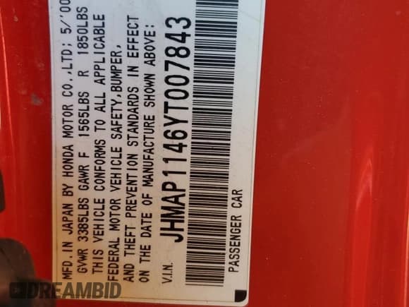 ✅ 2000 Honda S2000 • VIN: JHMAP1146YT007843 • Lot: 70533135. Wystawiony na Copart z przebiegiem 152 331 mil. Bezpłatny archiwum sprzedaży aukcyjnych z USA i szczegółowy raport historii pojazdu na DreamBid. Zdjęcie 12.