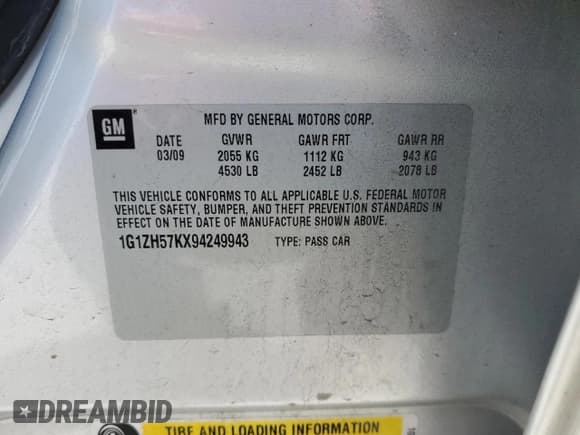 ✅ 2009 Chevrolet Malibu 1LT • VIN: 1G1ZH57KX94249943 • Lot: 50221105. Listed on Copart with 83,289 mi. Free auction sales archive from the USA and detailed vehicle history report at DreamBid. Image 15.