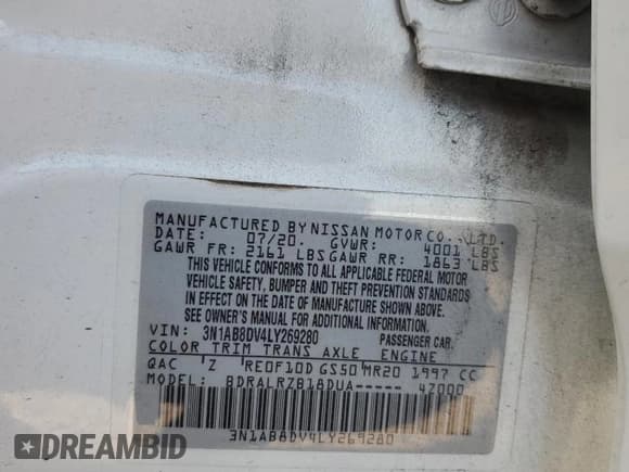 ✅ 2020 Nissan Sentra SR • VIN: 3N1AB8DV4LY269280 • Lot: 82716535. Listed on Copart with 94,182 mi. Free auction sales archive from the USA and detailed vehicle history report at DreamBid. Image 12.