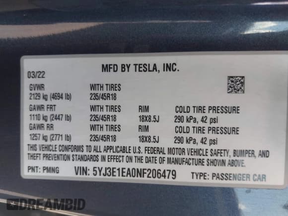✅ 2022 Tesla Model 3 • VIN: 5YJ3E1EA0NF206479 • Lot: 43176382. Wystawiony na IAAI z przebiegiem 56 793 mil. Bezpłatny archiwum sprzedaży aukcyjnych z USA i szczegółowy raport historii pojazdu na DreamBid. Zdjęcie 9.