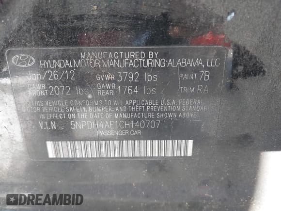 ✅ 2012 Hyundai Elantra GLS • VIN: 5NPDH4AE1CH140707 • Lot: 43661639. Listed on IAAI with 256,794 mi. Free auction sales archive from the USA and detailed vehicle history report at DreamBid. Image 9.