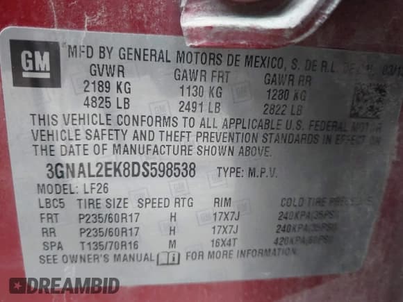 ✅ 2013 Chevrolet Captiva Sport LS • VIN: 3GNAL2EK8DS598538 • Lot: 41464085. Wystawiony na IAAI z przebiegiem 200 865 mil. Bezpłatny archiwum sprzedaży aukcyjnych z USA i szczegółowy raport historii pojazdu na DreamBid. Zdjęcie 9.