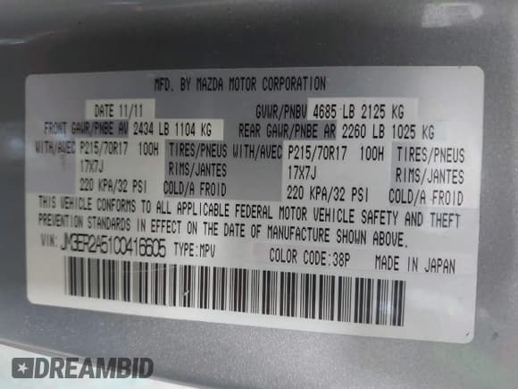 ✅ 2012 Mazda CX-7 i SV • VIN: JM3ER2A51C0416605 • Лот: 42747288. Опубликован ранее на IAAI с пробегом 88 637 миль. Бесплатный доступ к архиву аукционных продаж из США и подробный отчёт об истории автомобиля на DreamBid. Изображение 9.