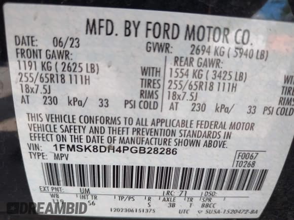 ✅ 2023 Ford Explorer XLT • VIN: 1FMSK8DH4PGB28286 • Лот: 43270004. Опубликован ранее на IAAI с пробегом 46 831 миль. Бесплатный доступ к архиву аукционных продаж из США и подробный отчёт об истории автомобиля на DreamBid. Изображение 9.