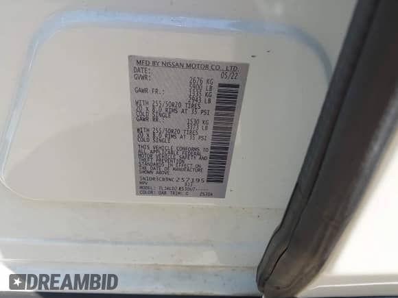 2022 Nissan Pathfinder SL с VIN 5N1DR3CB9NC257195, выставлен на аукционе IAAI как лот 43236689 с пробегом 69 198 миль миль и . История ставок и продаж доступна на DreamBid. Изображение 9.