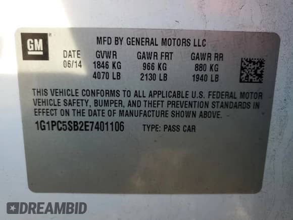 2014 Chevrolet Cruze 1LT с VIN 1G1PC5SB2E7401106, выставлен на аукционе Copart как лот 43284465 с пробегом 103 698 миль миль и Чистый • Clean title. История ставок и продаж доступна на DreamBid. Изображение 12.