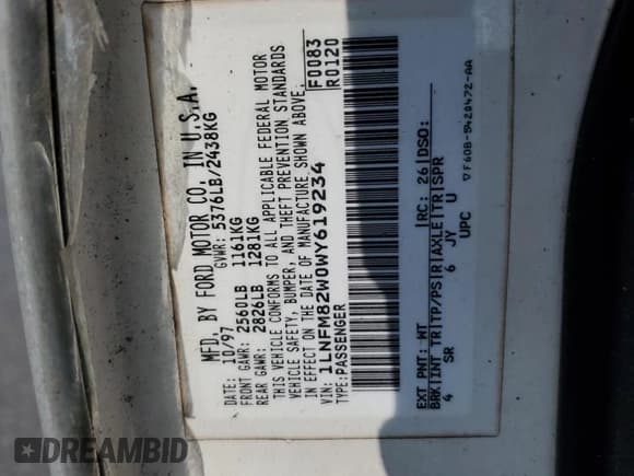 ✅ 1998 Lincoln Town Car Signature • VIN: 1LNFM82W0WY619234 • Lot: 64928345. Listed on Copart with Not provided. Free auction sales archive from the USA and detailed vehicle history report at DreamBid. Image 12.