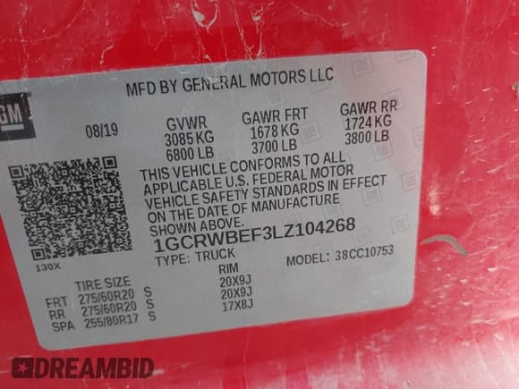 ✅ 2020 Chevrolet Silverado 1500 Custom • VIN: 1GCRWBEF3LZ104268 • Lot: 42083062. Wystawiony na IAAI z przebiegiem 85 582 mil. Bezpłatny archiwum sprzedaży aukcyjnych z USA i szczegółowy raport historii pojazdu na DreamBid. Zdjęcie 9.