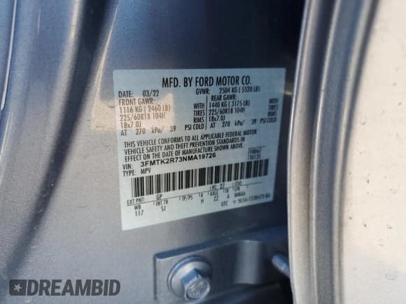 ✅ 2022 Ford Mustang Mach-E California Route 1 • VIN: 3FMTK2R73NMA19726 • Лот: 76319354. Опубликован ранее на Copart с пробегом Не указан. Бесплатный доступ к архиву аукционных продаж из США и подробный отчёт об истории автомобиля на DreamBid. Изображение 13.