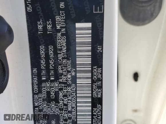 ✅ 2016 Toyota 4Runner Limited • VIN: JTEBU5JR0G5347439 • Lot: 80401795. Listed on Copart with 68,951 mi. Free auction sales archive from the USA and detailed vehicle history report at DreamBid. Image 13.