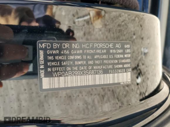 ✅ 2003 Porsche 911 Carrera S • VIN: WP0AB299X3S687136 • Lot: 46843935. Listed on Copart with 55,299 mi. Free auction sales archive from the USA and detailed vehicle history report at DreamBid. Image 12.