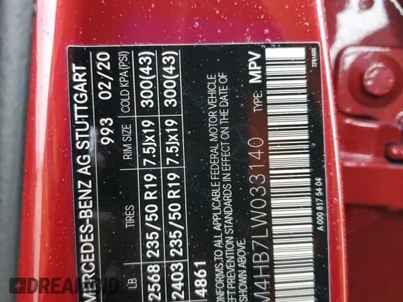 ✅ 2020 Mercedes-Benz GLB 250 • VIN: W1N4M4HB7LW033140 • Лот: 81611615. Опубликован ранее на Copart с пробегом Не указан. Бесплатный доступ к архиву аукционных продаж из США и подробный отчёт об истории автомобиля на DreamBid. Изображение 13.