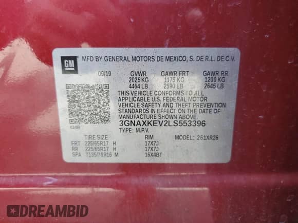 ✅ 2020 Chevrolet Equinox LT • VIN: 3GNAXKEV2LS553396 • Лот: 80502825. Опубликован ранее на Copart с пробегом 87 099 миль. Бесплатный доступ к архиву аукционных продаж из США и подробный отчёт об истории автомобиля на DreamBid. Изображение 12.