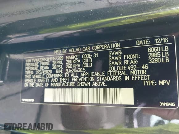 ✅ 2017 Volvo XC90 Momentum • VIN: YV4A22PK8H1157389 • Lot: 42943401. Listed on IAAI with 91,203 mi. Free auction sales archive from the USA and detailed vehicle history report at DreamBid. Image 9.