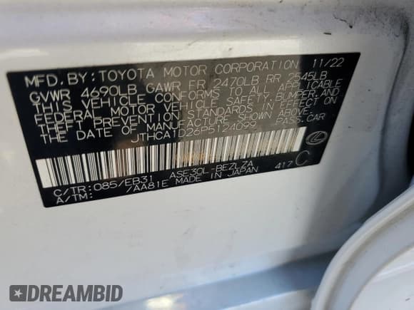 ✅ 2023 Lexus IS 300 • VIN: JTHCA1D26P5124099 • Lot: 61334514. Listed on Copart with 11,524 mi. Free auction sales archive from the USA and detailed vehicle history report at DreamBid. Image 12.