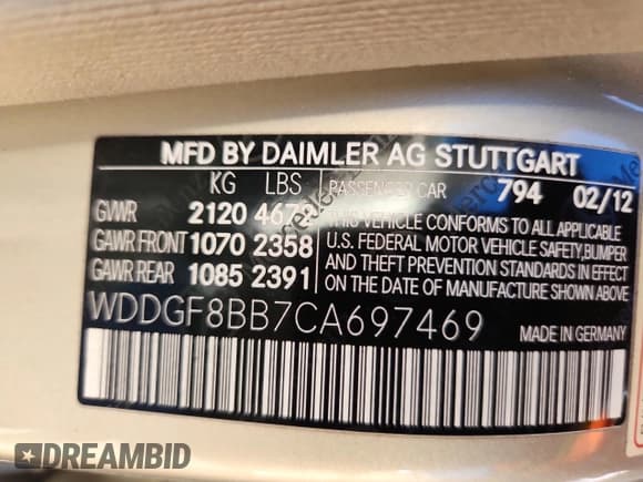 ✅ 2012 Mercedes-Benz C 300 Sport • VIN: WDDGF8BB7CA697469 • Lot: 90234095. Listed on Copart with 122,653 mi. Free auction sales archive from the USA and detailed vehicle history report at DreamBid. Image 13.