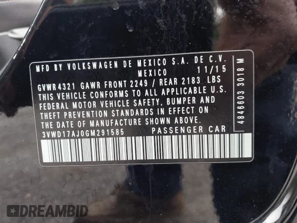 ✅ 2016 Volkswagen Jetta Sport • VIN: 3VWD17AJ0GM291585 • Lot: 43325047. Listed on IAAI with 93,499 mi. Free auction sales archive from the USA and detailed vehicle history report at DreamBid. Image 9.