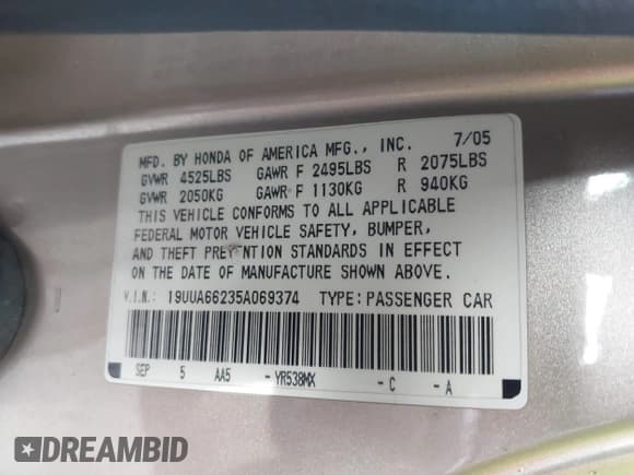 ✅ 2005 Acura TL • VIN: 19UUA66235A069374 • Лот: 43750264. Опубликован ранее на IAAI с пробегом 181 395 миль. Бесплатный доступ к архиву аукционных продаж из США и подробный отчёт об истории автомобиля на DreamBid. Изображение 9.