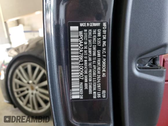 ✅ 2019 Porsche Panamera • VIN: WP0AA2A78KL100907 • Lot: 68343504. Listed on Copart with 43,375 mi. Free auction sales archive from the USA and detailed vehicle history report at DreamBid. Image 12.