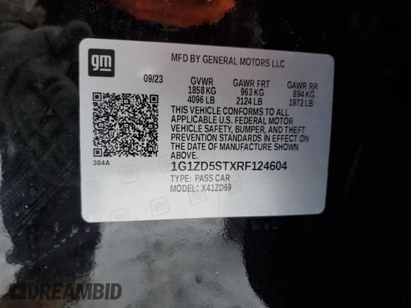 2024 Chevrolet Malibu LT z VIN 1G1ZD5STXRF124604, wystawiony jako Copart lot #45690755 z przebiegiem 20 787 mil mil oraz Szkoda całkowita • Salvage title. Historia ofert i sprzedaży dostępna na DreamBid. Obrazek 15.