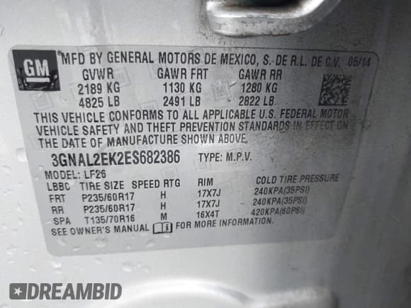 ✅ 2014 Chevrolet Captiva Sport LS • VIN: 3GNAL2EK2ES682386 • Lot: 41544466. Wystawiony na IAAI z przebiegiem 85 925 mil. Bezpłatny archiwum sprzedaży aukcyjnych z USA i szczegółowy raport historii pojazdu na DreamBid. Zdjęcie 9.