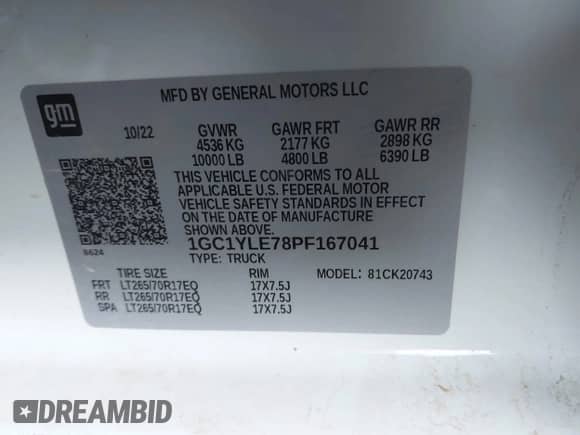 2023 Chevrolet Silverado 2500HD Work Truck z VIN 1GC1YLE78PF167041, wystawiony jako IAAI lot #43463106 z przebiegiem 50 327 mil mil oraz . Historia ofert i sprzedaży dostępna na DreamBid. Obrazek 9.