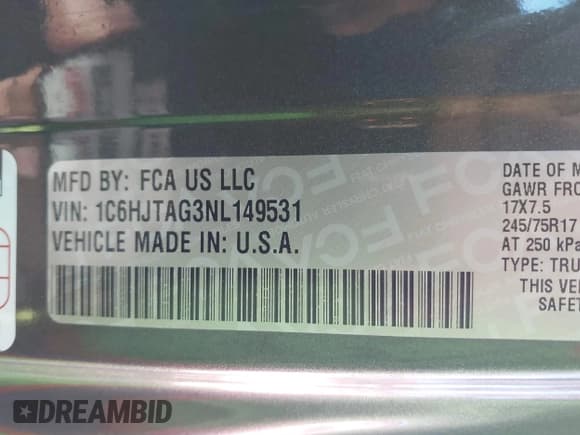 ✅ 2022 Jeep Gladiator Texas Trail • VIN: 1C6HJTAG3NL149531 • Лот: 41286542. Опубликован ранее на IAAI с пробегом 40 416 миль. Бесплатный доступ к архиву аукционных продаж из США и подробный отчёт об истории автомобиля на DreamBid. Изображение 9.