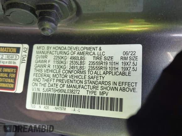✅ 2022 Honda CR-V Touring • VIN: 5J6RT6H96NL038272 • Лот: 43716950. Опубликован ранее на IAAI с пробегом 28 343 миль. Бесплатный доступ к архиву аукционных продаж из США и подробный отчёт об истории автомобиля на DreamBid. Изображение 9.