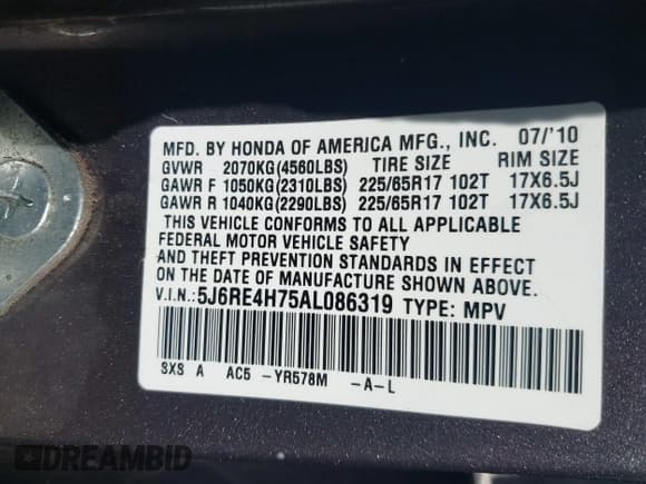 ✅ 2010 Honda CR-V EX-L • VIN: 5J6RE4H75AL086319 • Lot: 43337431. Listed on IAAI with 283,488 mi. Free auction sales archive from the USA and detailed vehicle history report at DreamBid. Image 9.