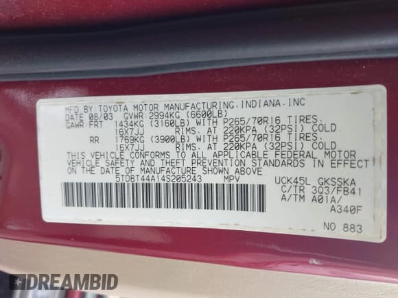 ✅ 2004 Toyota Sequoia SR5 • VIN: 5TDBT44A14S205243 • Лот: 42738764. Опубликован ранее на IAAI с пробегом 184 303 миль. Бесплатный доступ к архиву аукционных продаж из США и подробный отчёт об истории автомобиля на DreamBid. Изображение 9.