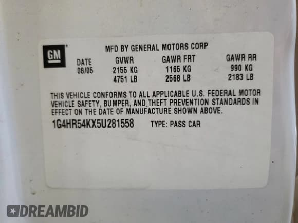 ✅ 2005 Buick LeSabre Limited • VIN: 1G4HR54KX5U281558 • Лот: 91479965. Опубликован ранее на Copart с пробегом 80 940 миль. Бесплатный доступ к архиву аукционных продаж из США и подробный отчёт об истории автомобиля на DreamBid. Изображение 12.