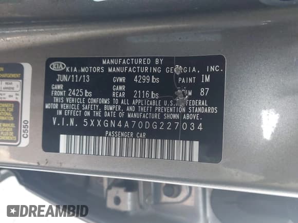 ✅ 2013 Kia Optima EX • VIN: 5XXGN4A70DG227034 • Lot: 43683961. Listed on IAAI with 221,329 mi. Free auction sales archive from the USA and detailed vehicle history report at DreamBid. Image 9.