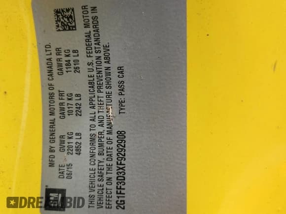 ✅ 2015 Chevrolet Camaro LT • VIN: 2G1FF3D3XF9292908 • Лот: 87061065. Опубликован ранее на Copart с пробегом 174 586 миль. Бесплатный доступ к архиву аукционных продаж из США и подробный отчёт об истории автомобиля на DreamBid. Изображение 12.