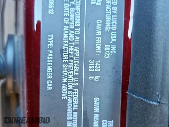 ✅ 2023 Lucid Air Pure • VIN: 50EA1PFA8PA006512 • Лот: 91040025. Опубликован ранее на Copart с пробегом 7 922 миль. Бесплатный доступ к архиву аукционных продаж из США и подробный отчёт об истории автомобиля на DreamBid. Изображение 12.