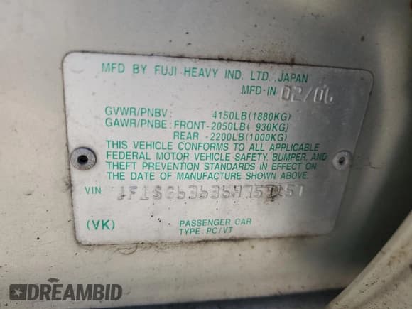 ✅ 2006 Subaru Forester X • VIN: JF1SG63636H757157 • Lot: 65831365. Listed on Copart with 143,321 mi. Free auction sales archive from the USA and detailed vehicle history report at DreamBid. Image 12.