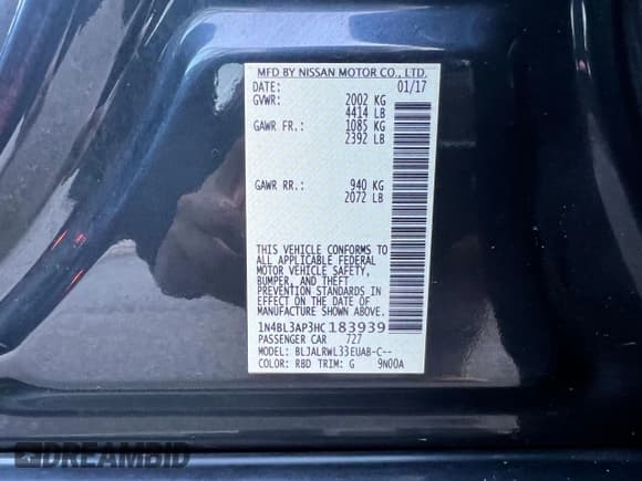 ✅ 2017 Nissan Altima SL • VIN: 1N4BL3AP3HC183939 • Лот: 86893074. Опубликован ранее на Copart с пробегом 154 196 миль. Бесплатный доступ к архиву аукционных продаж из США и подробный отчёт об истории автомобиля на DreamBid. Изображение 10.