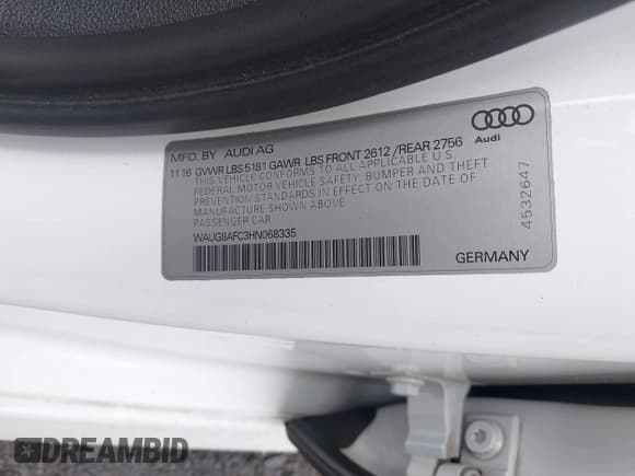 ✅ 2017 Audi A6 Premium Plus • VIN: WAUG8AFC3HN068335 • Lot: 42639073. Wystawiony na IAAI z przebiegiem 76 727 mil. Bezpłatny archiwum sprzedaży aukcyjnych z USA i szczegółowy raport historii pojazdu na DreamBid. Zdjęcie 9.