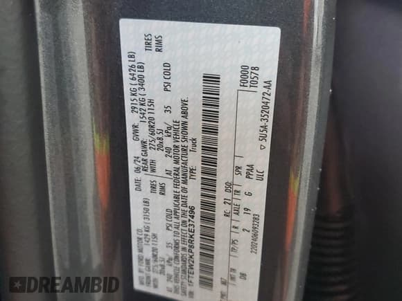 ✅ 2024 Ford F-150 STX • VIN: 1FTEW2KP8RKE37496 • Lot: 80520044. Wystawiony na Copart z przebiegiem 1 780 mil. Bezpłatny archiwum sprzedaży aukcyjnych z USA i szczegółowy raport historii pojazdu na DreamBid. Zdjęcie 13.