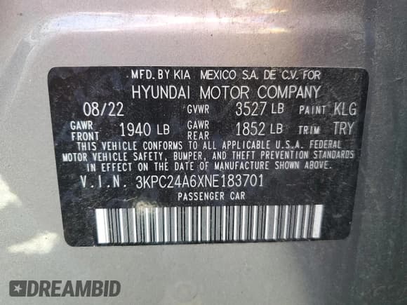 ✅ 2022 Hyundai Accent SEL • VIN: 3KPC24A6XNE183701 • Лот: 70080104. Опубликован ранее на Copart с пробегом 32 576 миль. Бесплатный доступ к архиву аукционных продаж из США и подробный отчёт об истории автомобиля на DreamBid. Изображение 12.