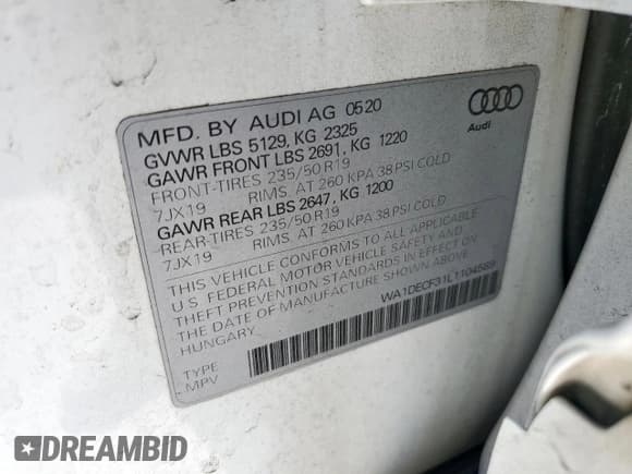 ✅ 2020 Audi Q3 S line Premium • VIN: WA1DECF31L1104589 • Лот: 84258315. Опубликован ранее на Copart с пробегом 75 731 миль. Бесплатный доступ к архиву аукционных продаж из США и подробный отчёт об истории автомобиля на DreamBid. Изображение 13.