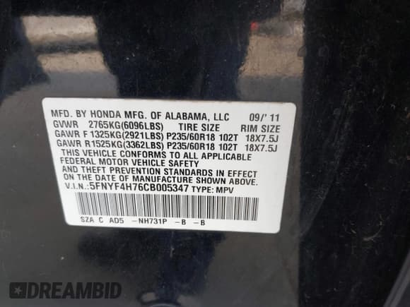 ✅ 2012 Honda Pilot EX-L • VIN: 5FNYF4H76CB005347 • Lot: 43705407. Wystawiony na IAAI z przebiegiem 212 840 mil. Bezpłatny archiwum sprzedaży aukcyjnych z USA i szczegółowy raport historii pojazdu na DreamBid. Zdjęcie 9.