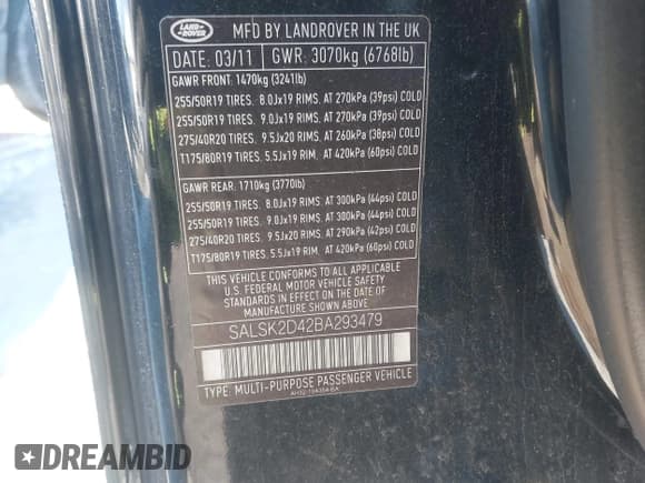 ✅ 2011 Land Rover Range Rover Sport HSE Lux • VIN: SALSK2D42BA293479 • Лот: 43852134. Опубликован ранее на IAAI с пробегом 149 771 миль. Бесплатный доступ к архиву аукционных продаж из США и подробный отчёт об истории автомобиля на DreamBid. Изображение 9.