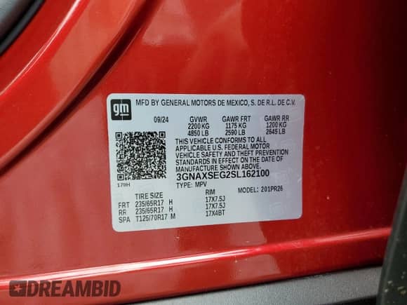 2025 Chevrolet Equinox AWD ACTIV с VIN 3GNAXSEG2SL162100, выставлен на аукционе Copart как лот 60312625 с пробегом 5 570 миль миль и Списание • Salvage title. История ставок и продаж доступна на DreamBid. Изображение 13.