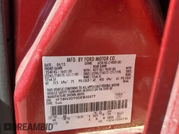 ✅ 2013 Ford F-350 XL • VIN: 1FT8W3DT0DEB32577 • Lot: 59750925. Listed on Copart with 311,159 mi. Free auction sales archive from the USA and detailed vehicle history report at DreamBid. Image 12.