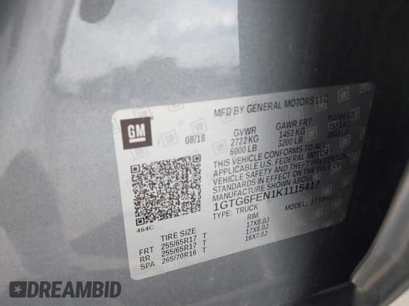 ✅ 2019 GMC Canyon 4WD All Terrain • VIN: 1GTG6FEN1K1115417 • Lot: 41544009. Listed on IAAI with 36,193 mi. Free auction sales archive from the USA and detailed vehicle history report at DreamBid. Image 9.